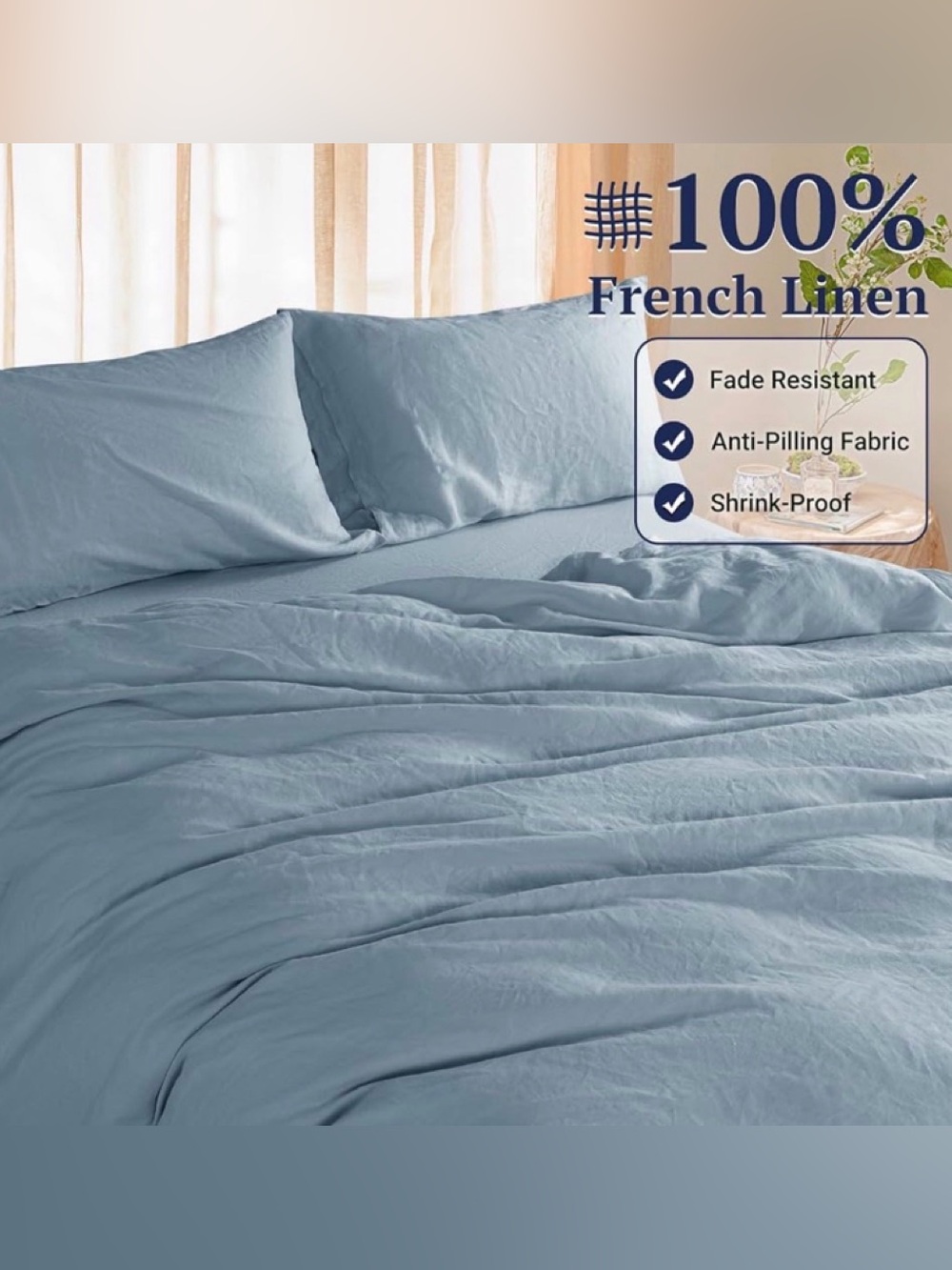 ✨ Shilucheng 100% French Flax Linen King Duvet Cover 3-Piece Set ✨